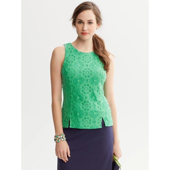Banana Republic Green Floral Lace Tank Top Cami Coquette Dressy Cottage Size 6 - Picture 1 of 10